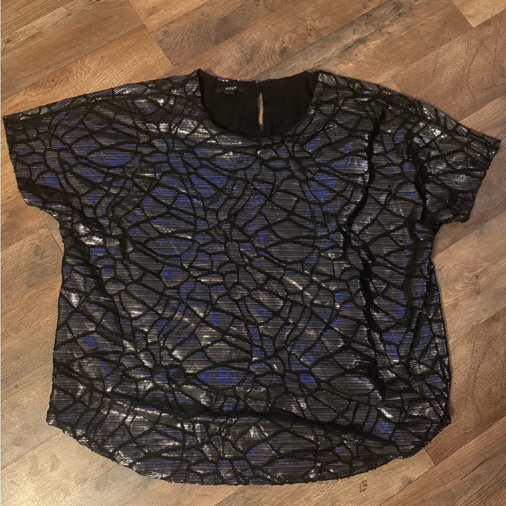 Alfani Black and Blue Patterned Blouse